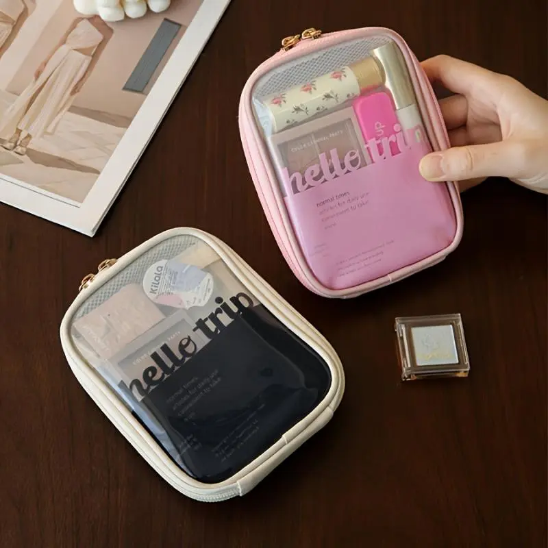 Portable PVC Makeup Bag, 1 Count Fashionable Zipper Makeup Organizer, Cosmetic Beauty Organisers, Versatile Cosmetic Makeup Tool Storage Bag for Skincare, Lotion, Cream, Lip Balm, Eyeliners, Mirror, Cosmetic, Makeup Travel Bag, Makeup Pouch
