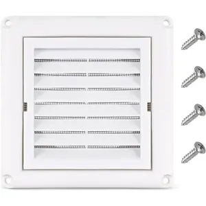 4’’ Louvered Dryer Vent Cover, White Plastic Louvered Outdoor Dryer Outlet Cover for Exterior Wall Vent Hood Outlet Airflow with 4 Screws to Keep Rain, Snow, Wind, Birds (4 Inch Fixed Louver)