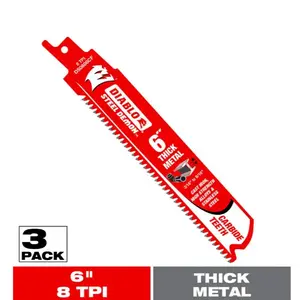 DIABLO 6in. 8 TPI Steel Demon Carbide Reciprocating Saw Blades for Thick Metal Cutting (3-Pack) - DS0608CF3 Heavy Duty