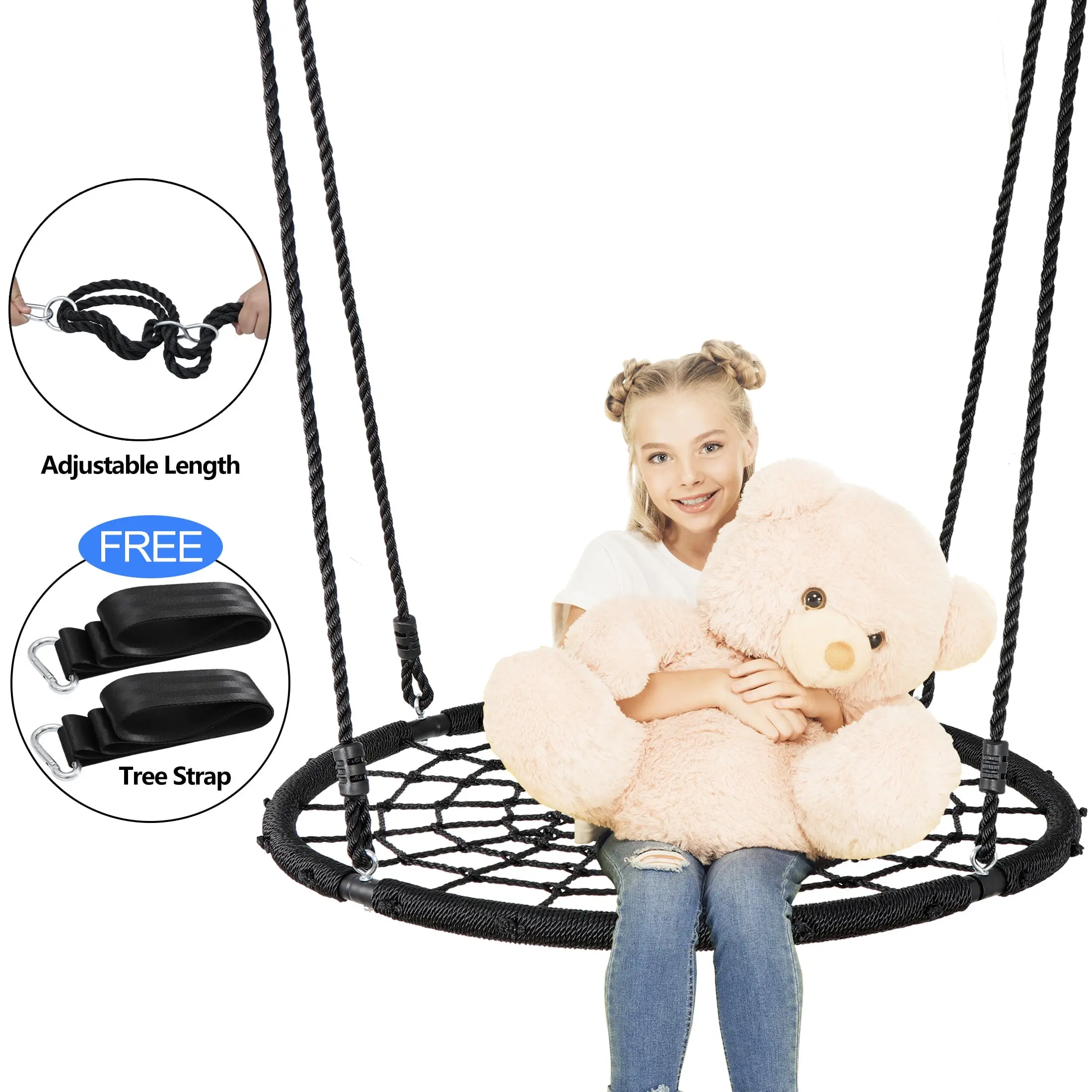 ZENY 40" Kids Saucer Web Tree Swing Seat - 600lbs Capacity, Adjustable Ropes, Iron Frame, UV-Protected Patio Swing for Kids Outdoor Play, Camping