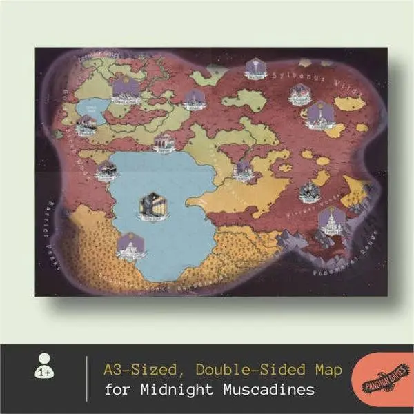 Midnight Muscadines Artistic Adventure Nim Map Print Poster - A3 (11"x17") Board Game Accessory, Decor, Coloring Prop, Dual Sided Line-Only & Full Color Print, 12+ Age Toys & Hobbies Puzzle