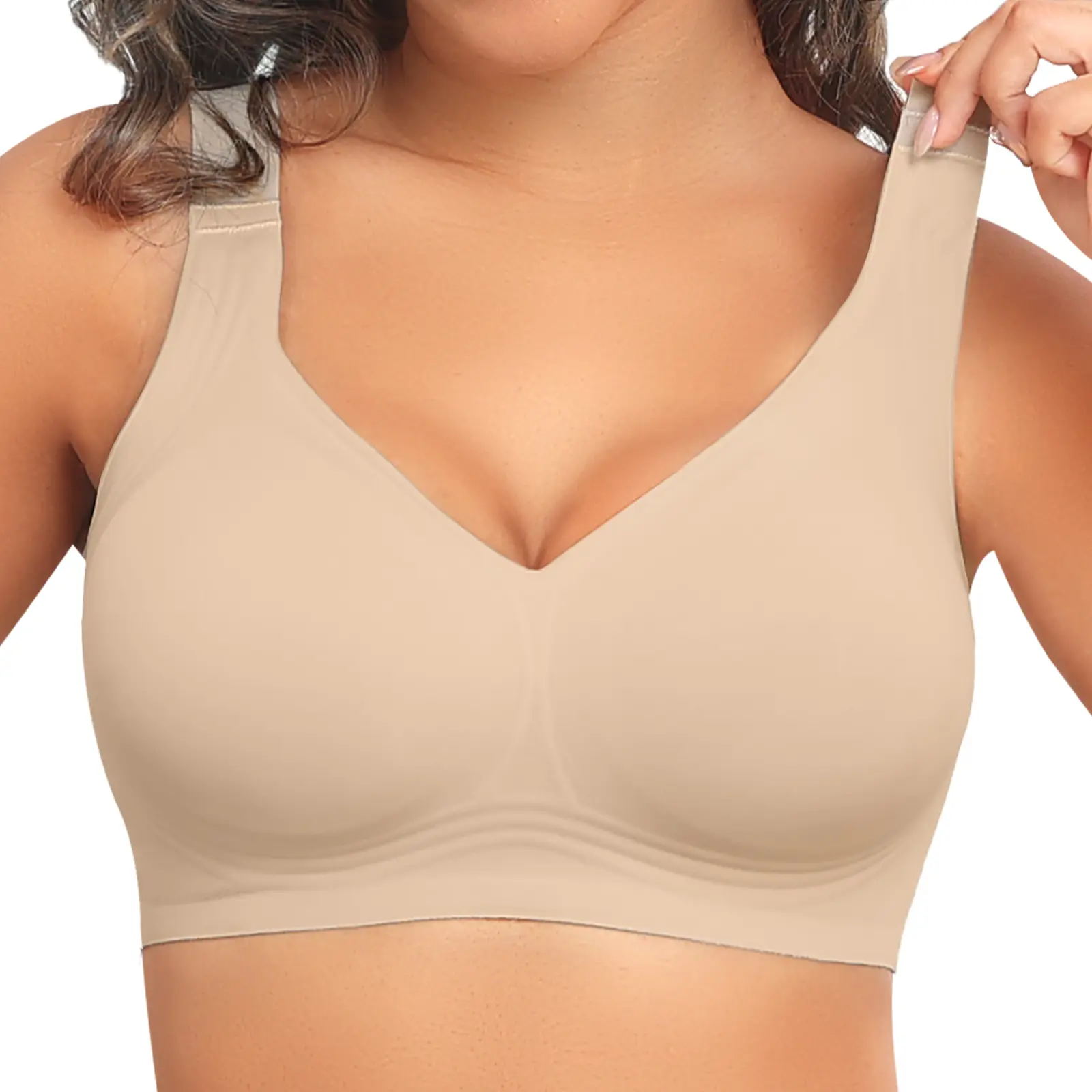 PoseFree Women's Wireless Bras Jelly Bra Plus Size  Full Coverage Seamless Supportive, Back Smoothing T-Shirt Bra with Padded Everyday Bra bralette  Womenswear DealsForYouDays Built In Bra Hybrid Bra Bridal Nude