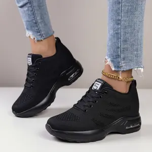 Women's Flat Lace Round Toe Wedge Designer Casual Comfort Letter Label Sports Running Training Back to School Closed Walking Shoes