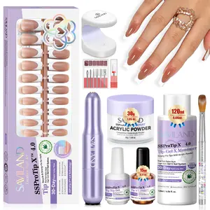 SAVILAND French Tip Acrylic Nails Kit: Long-lasting Nude Press-ons Acrylic Powder Liquid Nail Drill Primer File UV Light for Salon-quality Nails