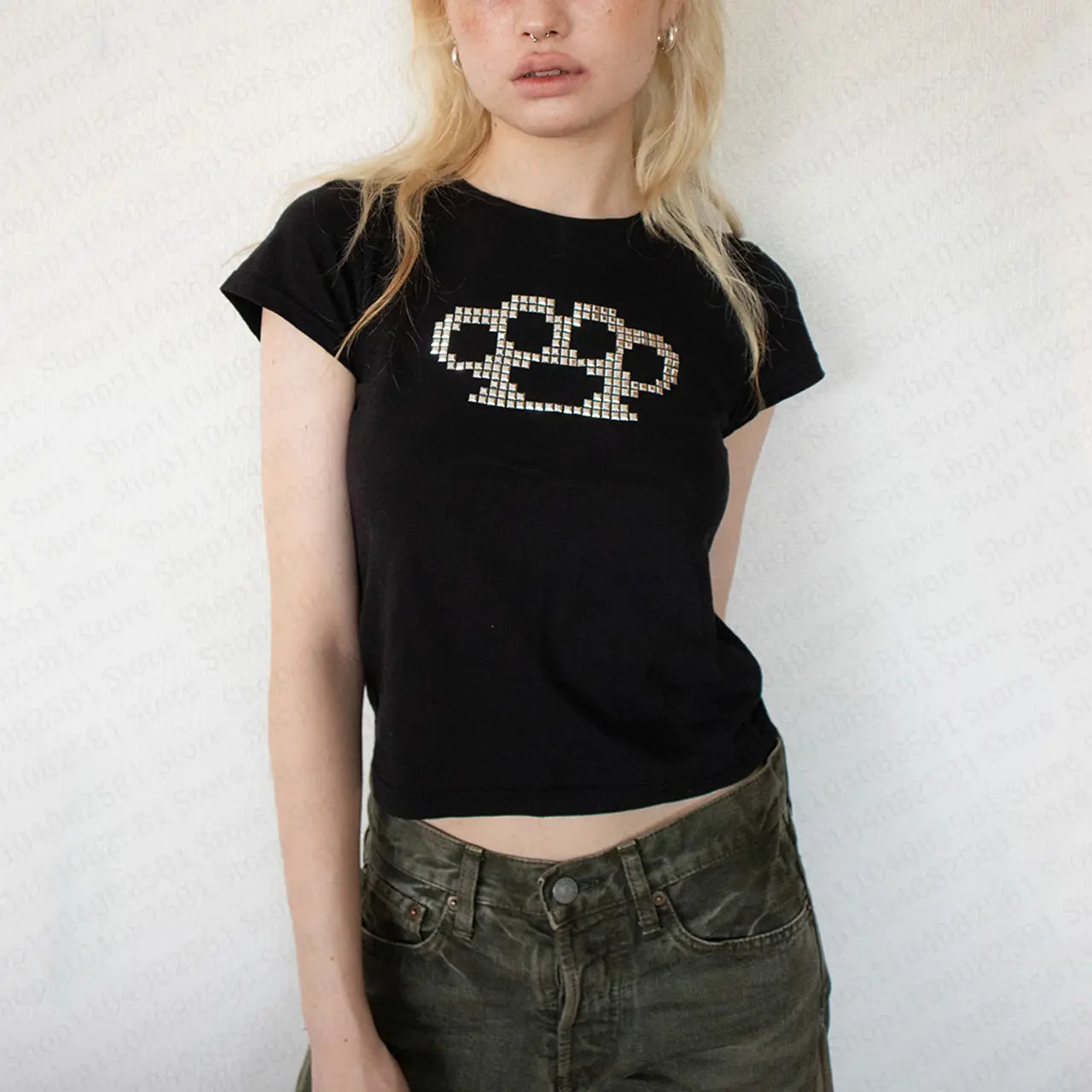 90s retro fashion Gothic chic stickers casual niche T-shirt y2K spicy girl sexy fashion clothing street fashion emo girl punk