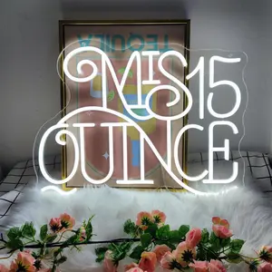 Mis 15 Quinceanera Neon Sign, Suitable for Wall Decoration, Bedroom LED Neon Sign, Suitable for Adult Ceremony, Christmas, Birthday Party, A Unique Gift for Lover, 5V Power Adapter, 15.4 * 11.4 inches (White).
