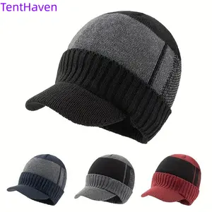 Men's -Lined Thick Knitted Baseball Cap with Brim for Outdoor Warmth