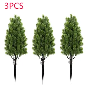 3 outdoor ground spikes of artificial pine trees simulation plants, realistic green artificial pine trees, suitable for garden, porch or indoor decoration, for holiday decoration, Christmas tree decoration, porch home decoration with a natural appearance,