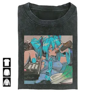 Drunk Miku T-Shirt, Funny Hatsune Miku Meme Tee, Vintage Anime Vocaloid Shirt, Kawaii Party Aesthetic Graphic Tee, Otaku Fan Gift