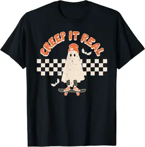 Retro Halloween Creep it Real Vintage Ghost Halloween T-Shirt - Ronniemu Shop 65B0B86VJ36M