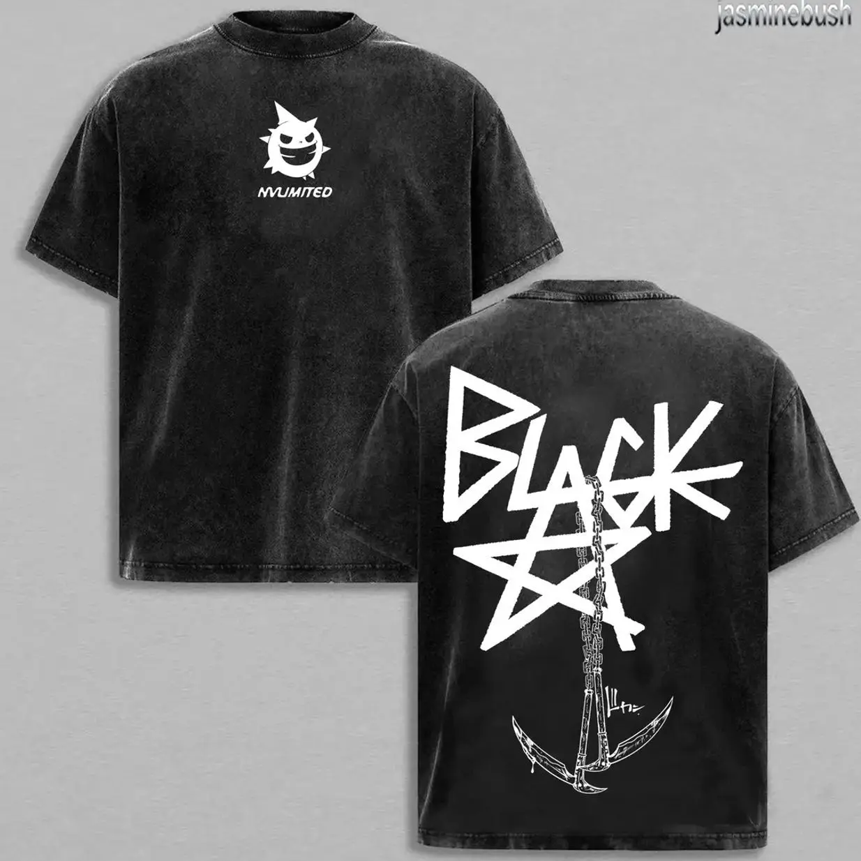 Retro Vintage Blackstar X Chain Scythe - Soul Eater Anime Double Printed Washed T-Shirt Unisex Mineral Anime Manga Wash Heavy Cotton T-shirt, Gift For Anime Fan Lover KCW