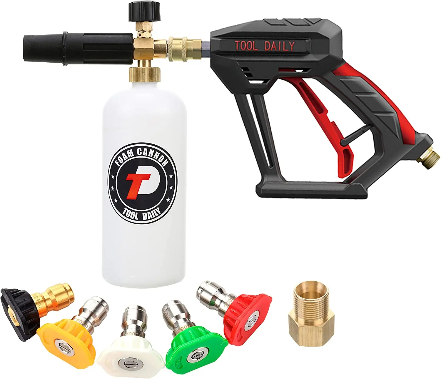 Handheld Car Wash Sprayer with Foam Cannon, 1/4-Inch Quick Connector, 5 Pressure Washer Nozzle Tips, 1L Capacity, Handheld Convenience, Foam Cleaner Spray, Car Detailing Products, Christmas Gift, Cars Accessories,father'sdaygifts【DealsForYouDays】