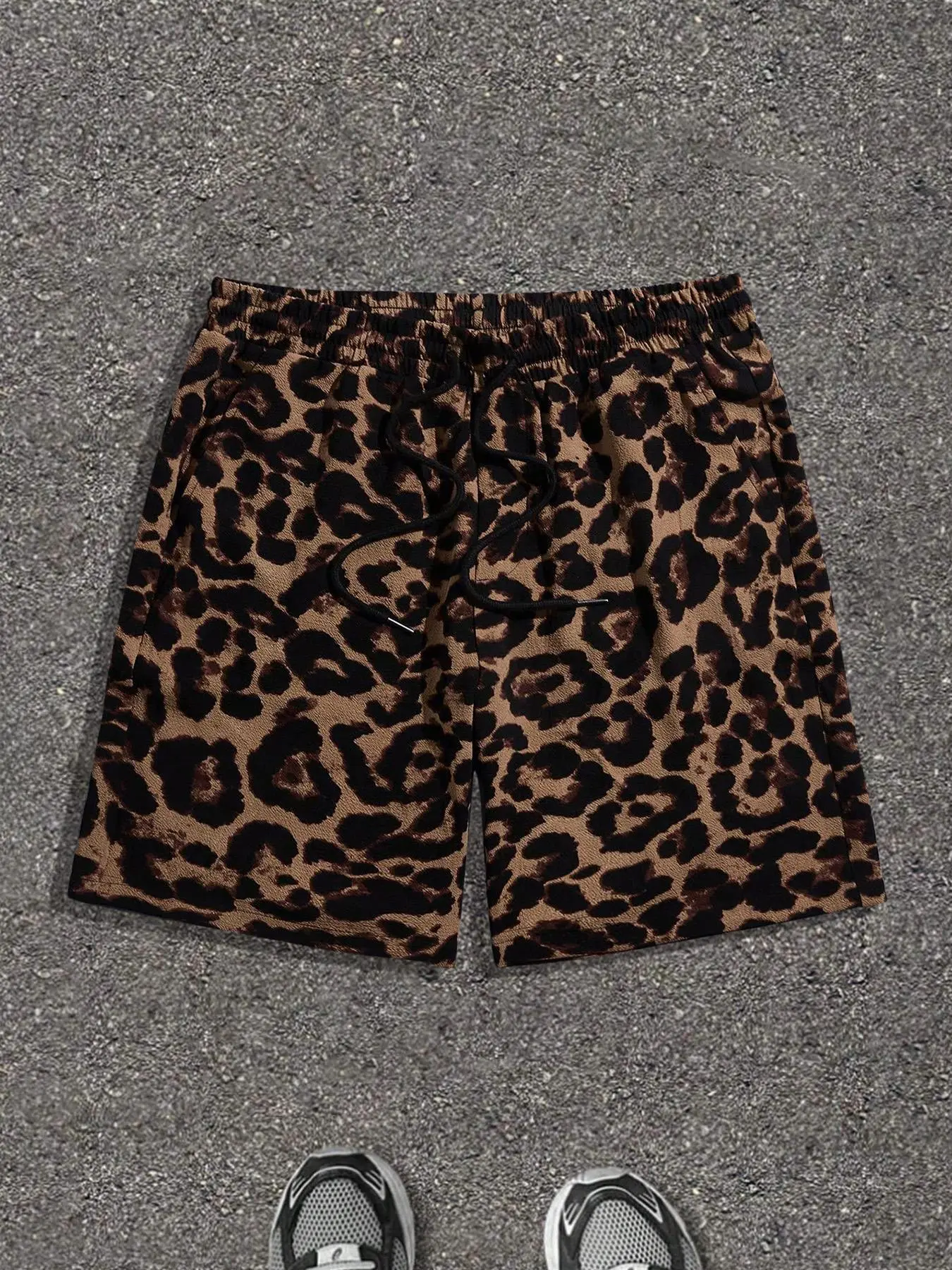 Men's Regular Fit Leopard Print French Terry Shorts, Casual Comfy Breathable Loungewear Shorts for Summer, Men's Bottoms for Daily Wear Menswear Shorts Pajamas