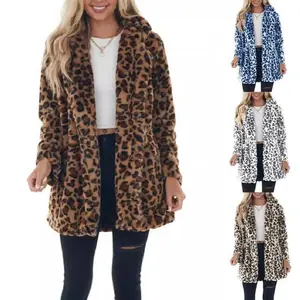 Women’s Winter Warm Faux Fur Coat – Fashionable Casual Style with a Turn-Down Collar, Leopard Print, Streetwear Design, Long Sleeves, and Pockets; Available as Jackets or Overcoats