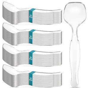 100 Pack Disposable Thick Plastic Serving Spoons, Sturdy Handles, Home Supplies Cutlery for Dining & Serving