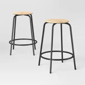 Set of 2 24" Wood with and  Metal Base Backless Counter Height Barstool Stool Natural - Room Essentials