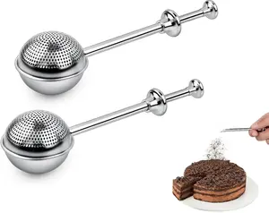 Flour Sifter 304 Stainless Steel Flour Duster Tea Strainer set of 2 Spring-operated Handle Strainer for Baking, Sifting Sugar, Flour, Spices, and Herbs