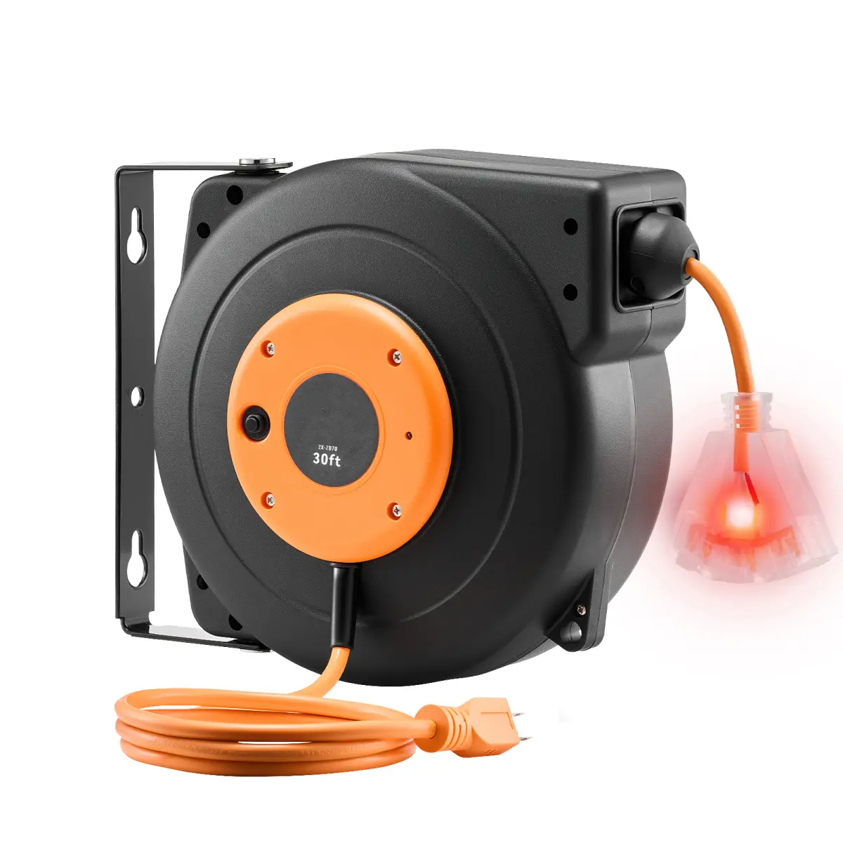 Retractable Extension Cord Reel - 30 FT Heavy-Duty 16AWG/3C SJTOW Power Cord, Lighted Triple Tap Outlet, 10 A Circuit Breaker, Ceiling-Wall Mountable for Garage, Shop, ETL Listed