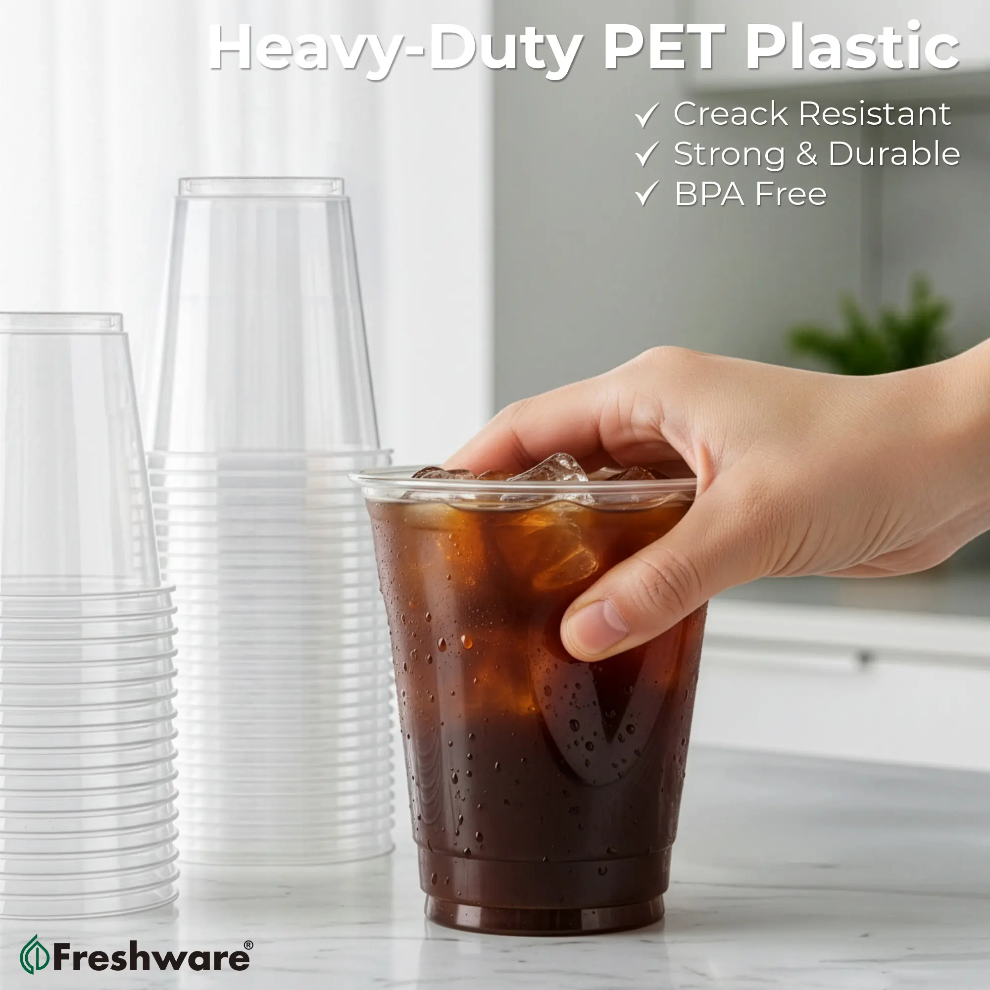FRESHWARE Transparent Disposable Plastic Drink Cups (100 Pack) - Lightweight, Heavy-Duty, BPA-Free, Eco-Friendly for Events/Parties, Home Use, Disposable Cups Watercups Drinking Cup