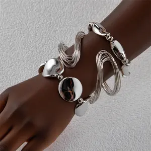 4Pcs Silver Bangle Bracelet Set for Women, Silver Plated Multi-Layer Twisted Wire Irregular Geometric Stackable Bangles, Hypoallergenic Tarnish Resistant Daily Party Y2K Fashion Jewelry