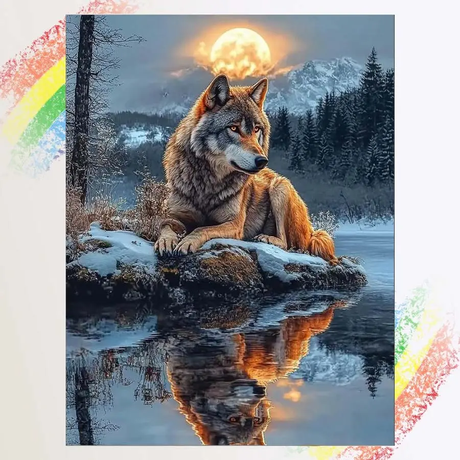 1pcs 5D DIY diamond painting kit, 5D diamond art set, DIY decoration, Moonlight Wolf Shadow diamond painting kit full round drill DIY, mosaic, diamond art, DIY art home decor, suitable for Halloween and Christmas