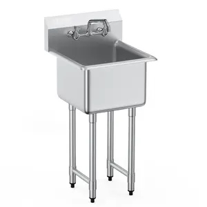 【Father's Day】VEVOR Stainless Steel Prep & Utility Sink, 1 Compartment Free Standing Small Sink Include Faucet & legs, 18"x41" Commercial Single Bowl Sinks for Garage, Restaurant, Kitchen, Laundry, NSF Certified