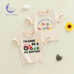 Toddler Little Boy Summer T-shirts Tractor Letter Print Short Sleeve Round Neck Tops Causal Streetwear