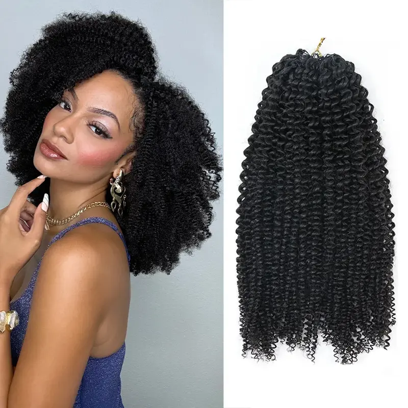 Ygwigs Afro Kinky Curly Feather Crochet Hair Extension Human Hair Double-Strand 60g/Bundle