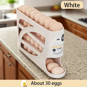 1 stackable refrigerator egg box with automatic sliding design saves space, large capacity storage, transparent PP material for preservation, space saving kitchen supplies, fridge storage organizer, refrigerator egg rack
