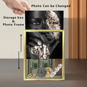 1 pc Wooden Money Box,  2D Flat, Coin Storage Rack, Accessory Storage Box, Photo Frame, Money Box, Room Decor, Desktop Decoration, Suitable for Display on Dressing Tables, Romantic Gifts, or Prayer Tables.