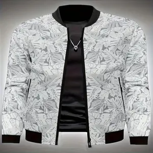 Men's Floral Print Bomber Jacket , Zipper Closure, Polyester Lining, Casual Weekend Attire, Menswear Coats Tops Fabric Musical Black Wetsuit
