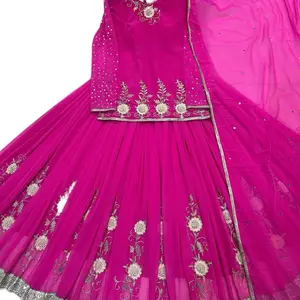 Kurti lehenga in Georgattee fabric with multi zari, original hand mirror and moti work.