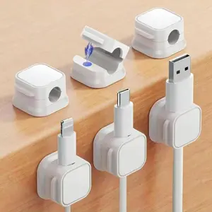 4-Pack Magnetic Cable Clips Cord Organizer-Cables Smooth Adjustable, Rocoren Desk Cable Management Accessories,Cord Holder Clips Wire Holder Keeper for Desktop,Nightstand,Home Office,Workspace,Phone