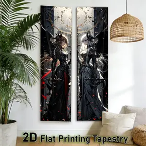 2D Flat 2pcs Dark Angel Samurai Vertical Tapestry, Gothic Aesthetic Wall Hanging, Anime Fantasy Art, Living Room & Dorm Decor, Decoration
