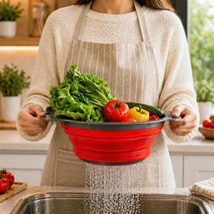 Multifunctional Foldable Expandable Kitchen Drainer Basket Round Vegetable Fruit Washing Strainer Space Saving Sink Colander Adjustable Drain Filter Basket 1PC Durable Food Grade Material Quick Draining Holes
