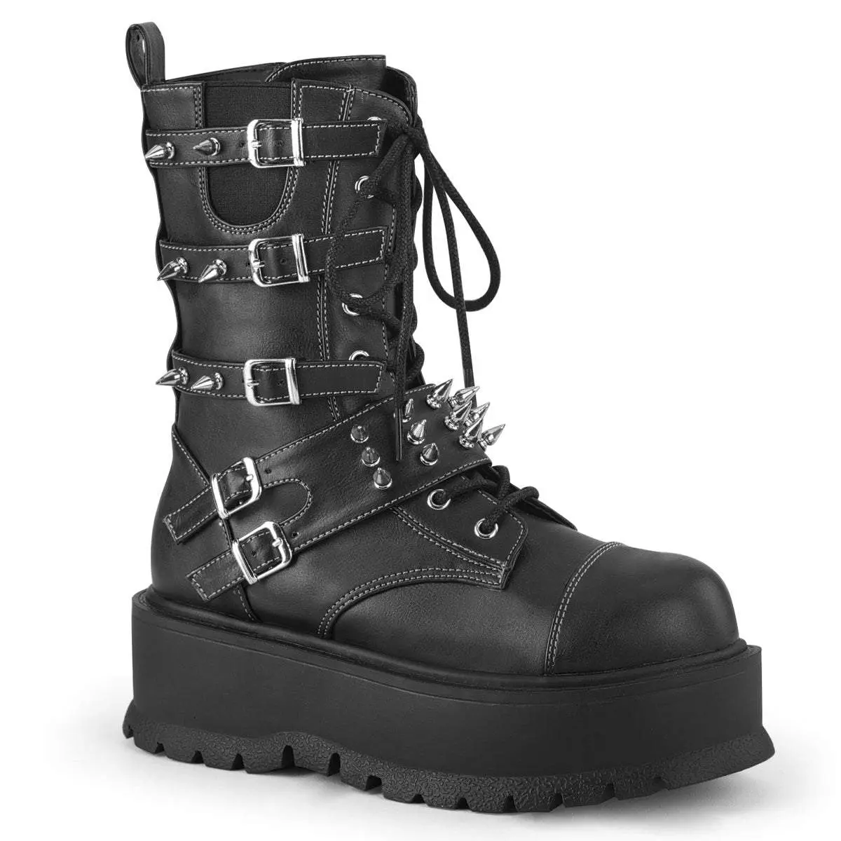 Demonia Women's Slacker-165 Black Vegan Leather Ankle Boots
