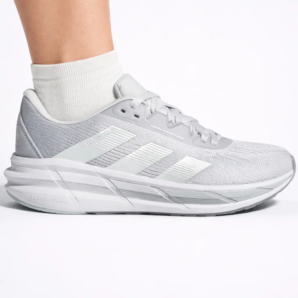 Women's Adidas Grey-Silver Questar 3 Low Top Closed Toe Athletic Trainers - 3-Stripes Branding, Style IF9560, No Box, Breathable Casual Female Running Shoes, Lightweight Mesh, Comfortable Fit, Gym Workouts, Active Outfits, Cardio Sessions, Cushioned, Dail