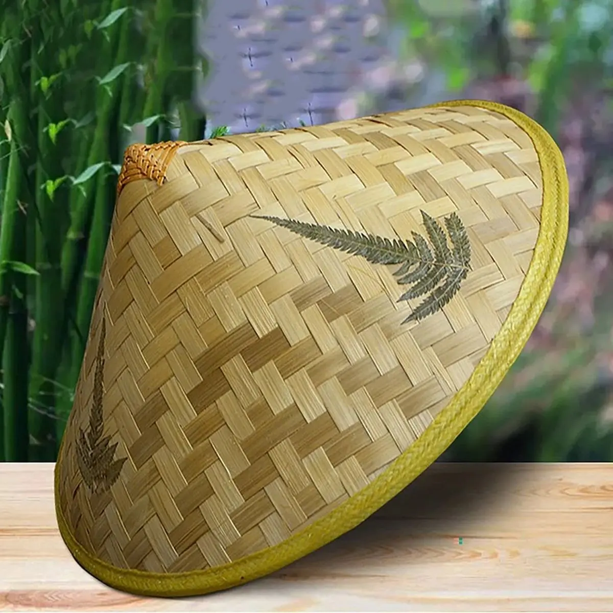 Chinese retro bamboo rattan hat \ Handmade weave straw bucket hat \ Tourism rain dance props hat \ Cone fishing sunshade hat \ Vintage fisherman hat