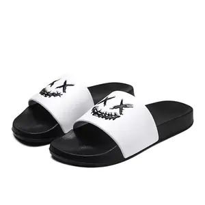 Unisex Graphic Slide Sandals Black White – Comfortable Non Slip Shower Slides for Men Women, Lightweight EVA Cushion Beach Slippers, Casual Summer Indoor Outdoor Pool Bathroom House Shoes Fashion Street Style Slides