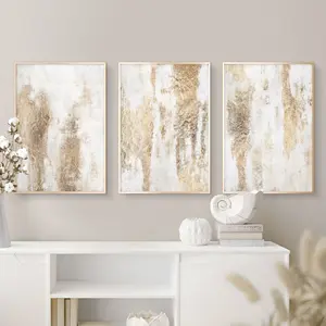 Room Decor, White Gold Abstract Wall Art Set of 3 Prints Neutral Nordic Prints Gold Foil Prints Modern Abstract Art Mixed Media Art Neutral Abstract Art
