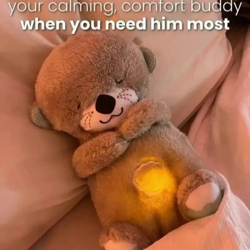 （*The switch is on the right foot.）Sound Machine Breathing Otter Plush Toy with Rhythmic Movements & Music for Baby Sleep - Gentle Hug & Four Gear Adjustment for Soothing & Relaxation