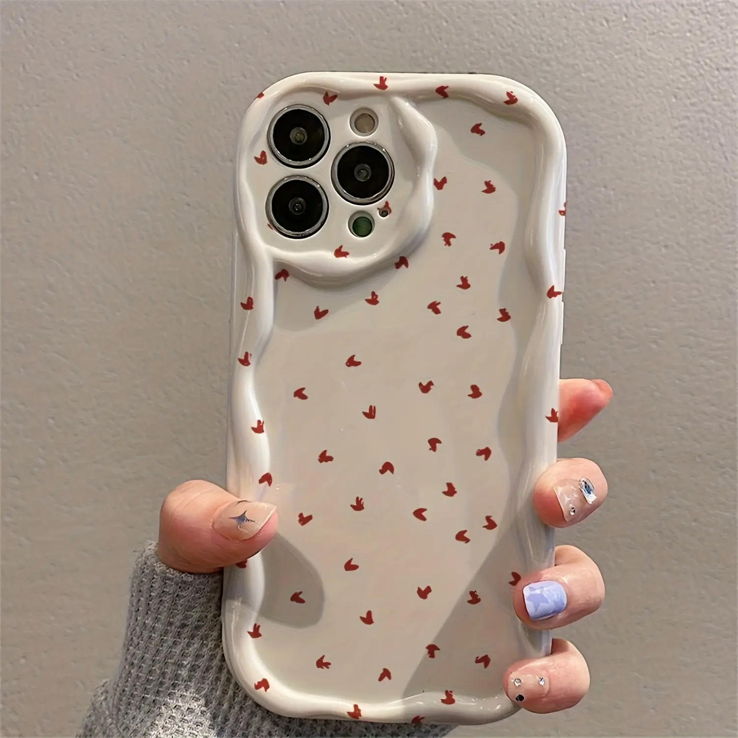 This white cream-patterned phone case features a full-screen display of small red hearts and is compatible with Apple iPhone 17/16/15/14/13/12/11/X/XS/XS Max and other models. It's the perfect holiday gift for friends, family, and yourself., Accessories,,