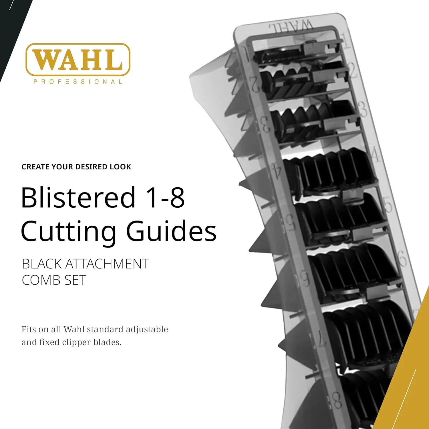 Wahl Professional 1-8 Blistered Cutting Guides, Black Clipper Guard Attachments with Guard Blades for Hair Trimmers & Clippers, Durable, Easy to Use, Guard Blades Hair Trimmers & Clippers