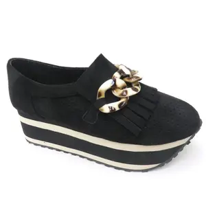 Platform Black Loafer with Chain Accent