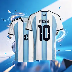 10# Messi 2026 Argentina Home Short Sleeve Soccer Jersey Blue and White Casual