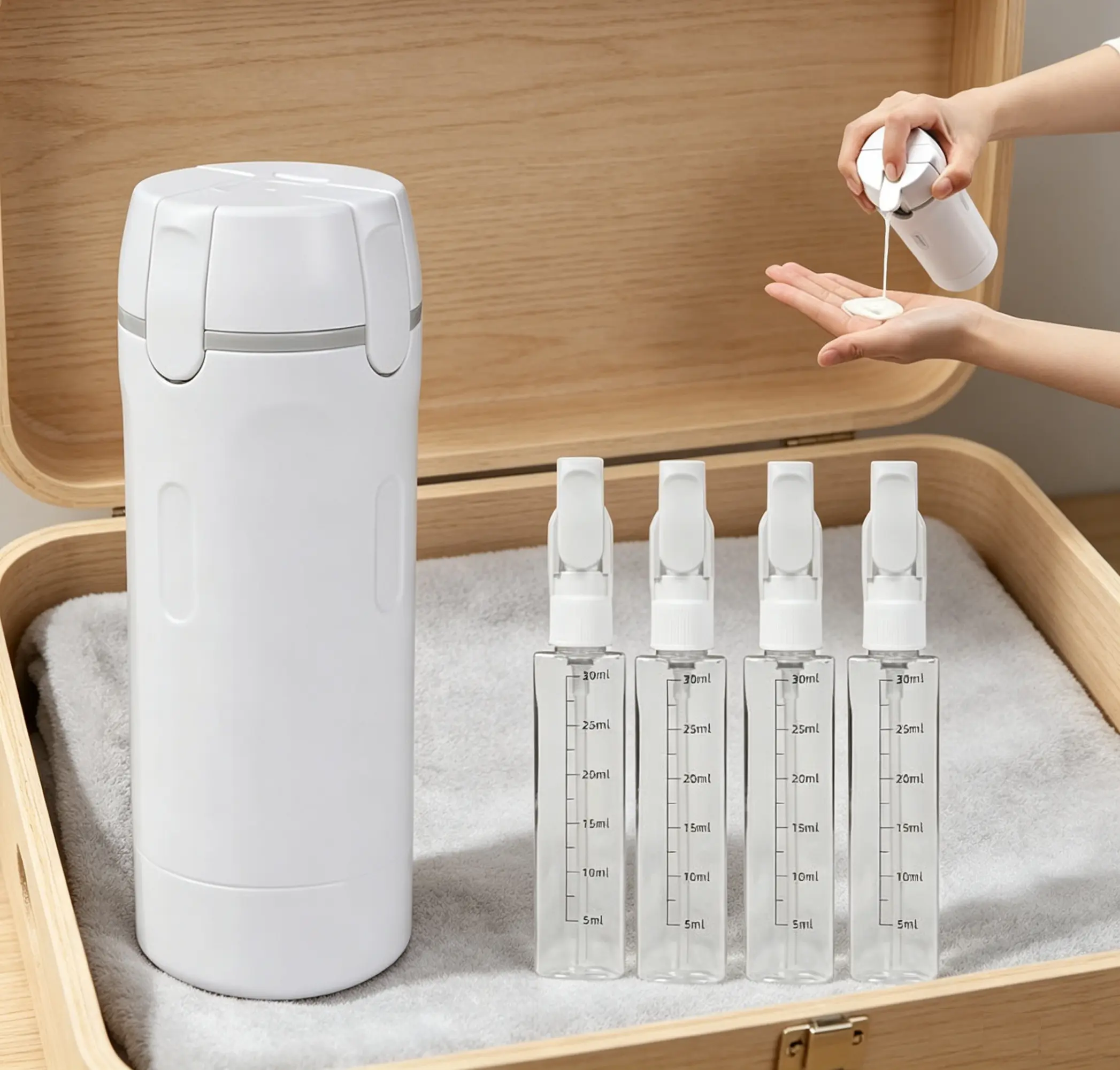 4-in-1 Leak-Proof Travel Dispenser Canister - TSA-Approved BPA-Free Eco-Friendly Rubber Silicone Squeeze Bottle, Secure Lock Lid, Portable Multi-Compartment Home Supplies Storage Bottles & Jars for Skincare, Ideal for Camping, Father’s Day Gifting