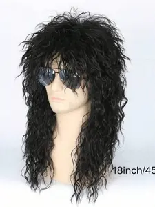 Long Curly Gradient Wig for Men & Women, Perfect for 70s 80s Rocker Mullets, Ideal for Parties & Costumes, Synthetic Wig