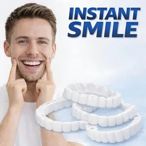 Instant Smile Comfort Fit Flex Teeth - Upper and Lower Matching Set, Bright White Shade! Fix Your Smile at Home Within Minutes!