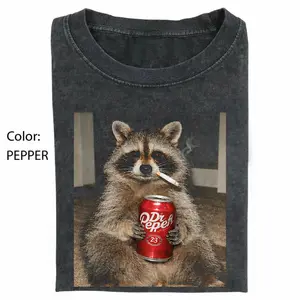Vintage Raccoons Dr Pepperr Smoking Comfort Colors T-Shirt with funny Gen Z dank meme design, trendy animal graphic tee, cotton streetwear gift for men and women alike.