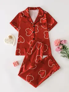 Two-Piece Heart Sleepwear Set, Comfortable & Stylish Nightwear, Perfect Gift Idea, Ideal for Relaxing Nights at Home